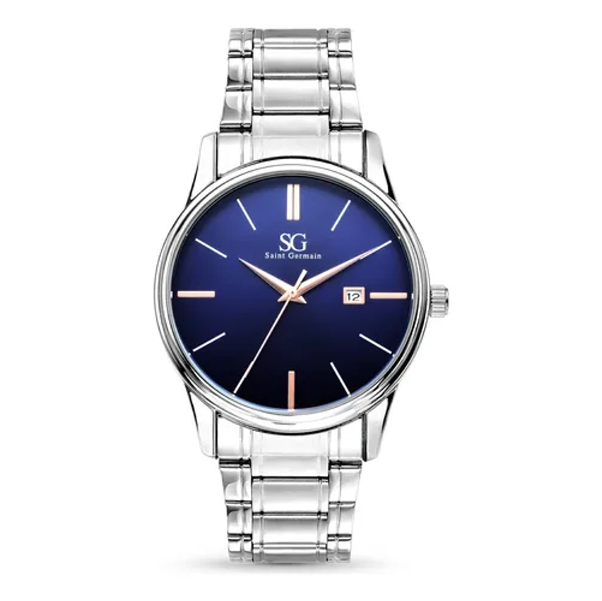 Relógio Masculino Clássico Prata Saint Germain 42mm Prateado Prateado Azul-marinho