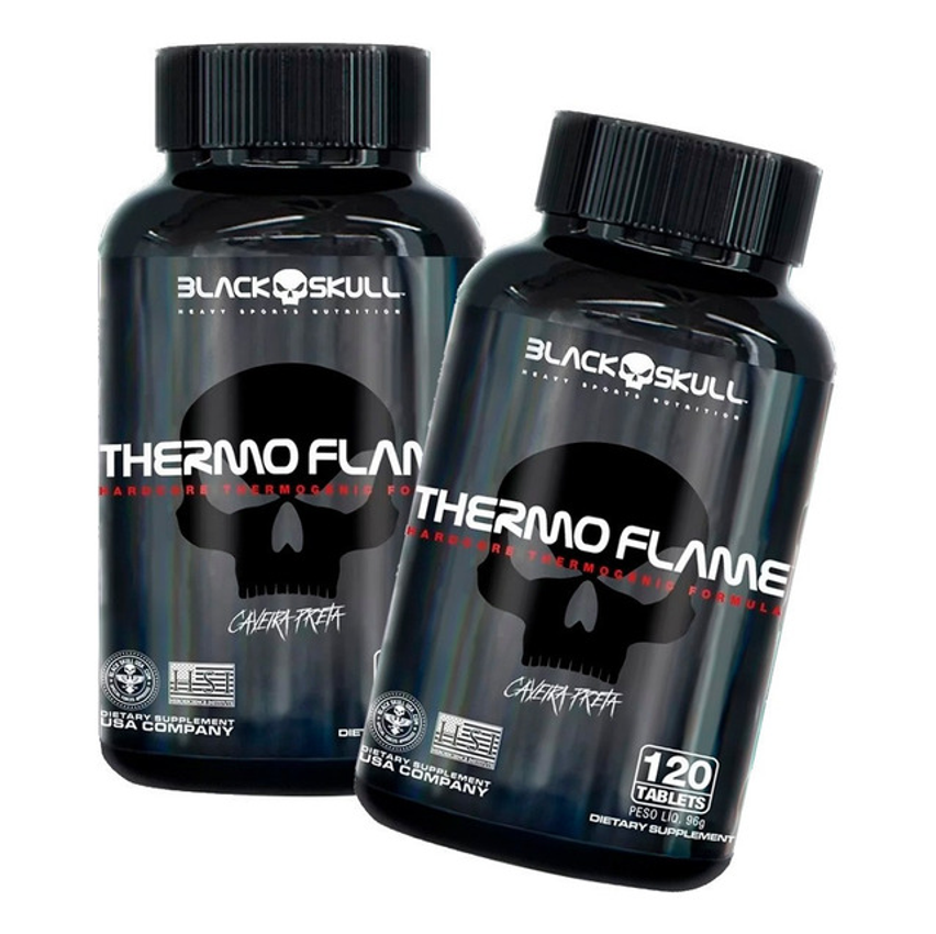 2x Thermo Flame Termogênico - 120 Tab Cada - Black Skul Sabor Sem Sabor