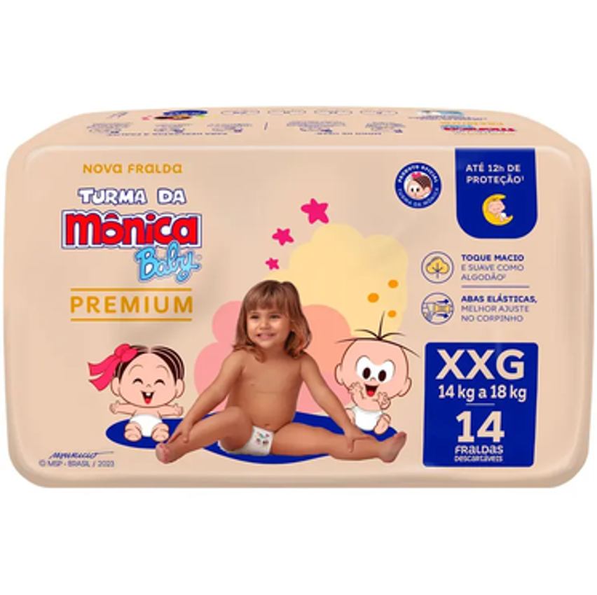 Fralda Turma Da Mônica Baby Premium Jumbo Tam. Xxg 14 A 18kg 14 Unidades