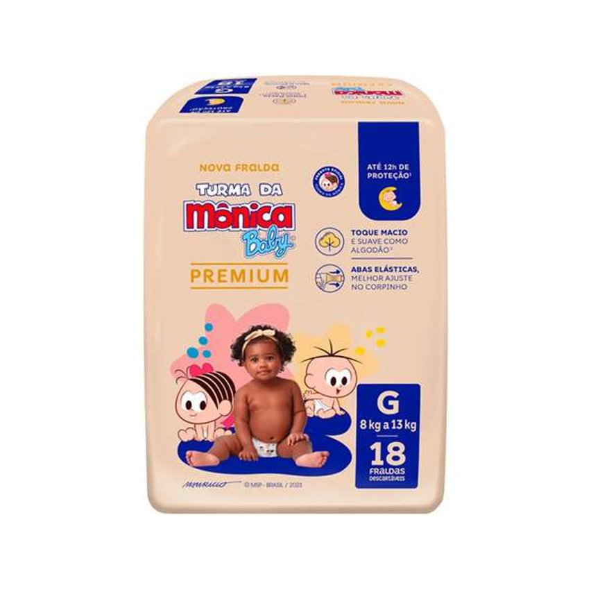 Fralda Turma da Mônica Baby Premium Jumbo Tam. G 8 a 13kg 18 Fraldas
