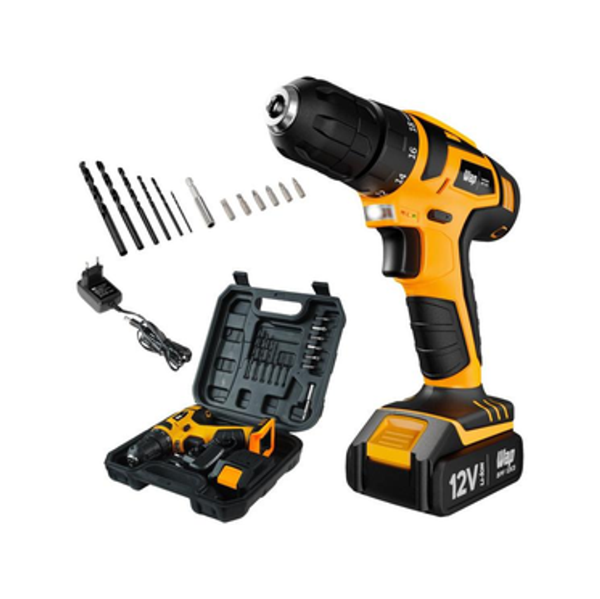 Furadeira E Parafusadeira Wap A Bateria 12v Com Maleta 13 Peças Bpf 12k3