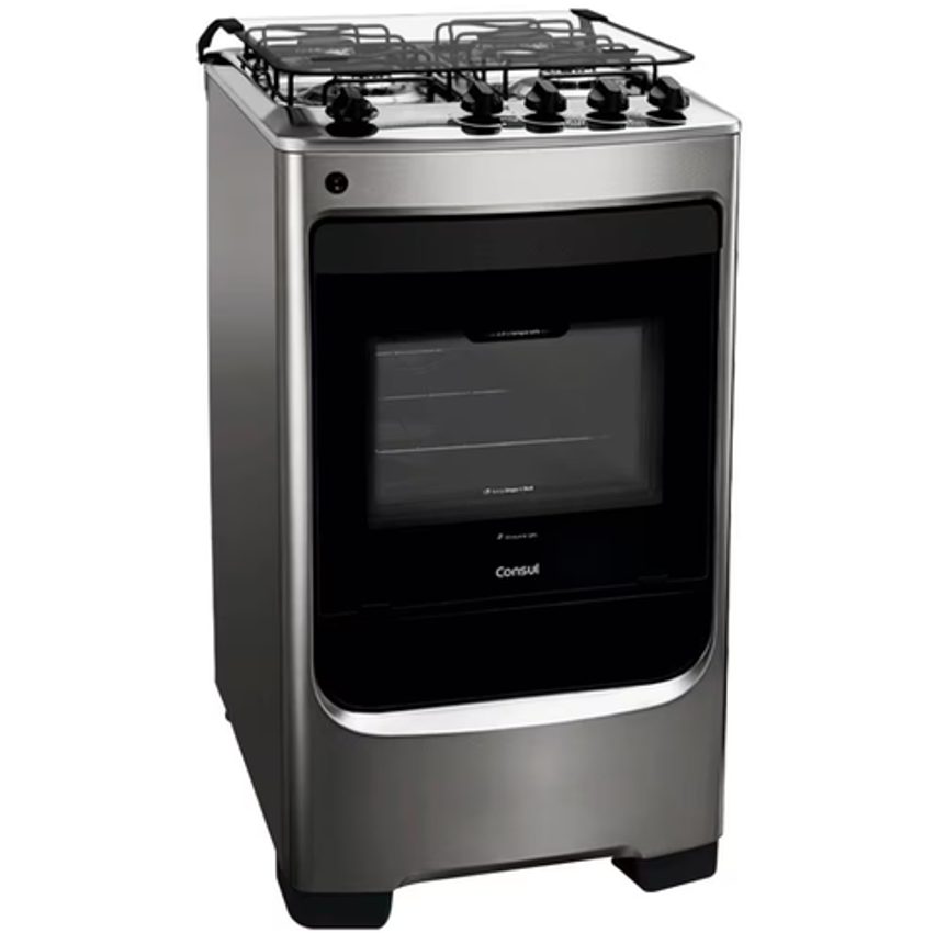 Fogão Consul 4 Bocas Cfo4nar Com Mesa De Inox Acendimento Automático E Design Frente Única Bivolt - Inox