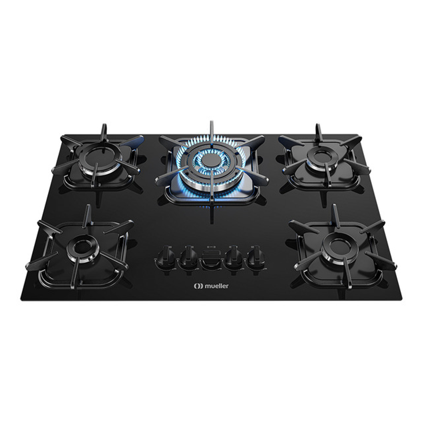Cooktop Mueller 5 Bocas Preto Com Queimador Tripla Chama