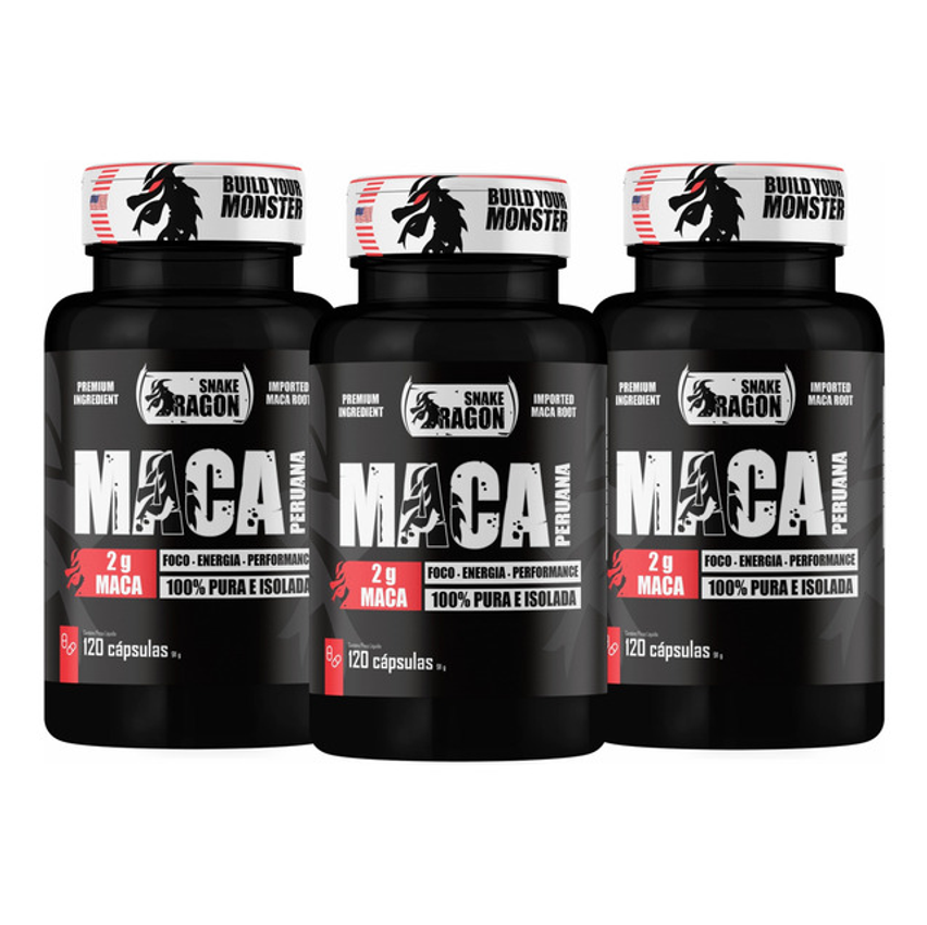 3x Maca Peruana 100% Pura 120 Cápsulas Pote Preta Sabor Sem Sabor