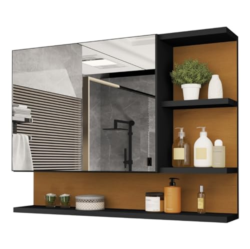 Armario Espelheira Para Banheiro 1 Porta Cleópatra (Preto/Flexcollor)