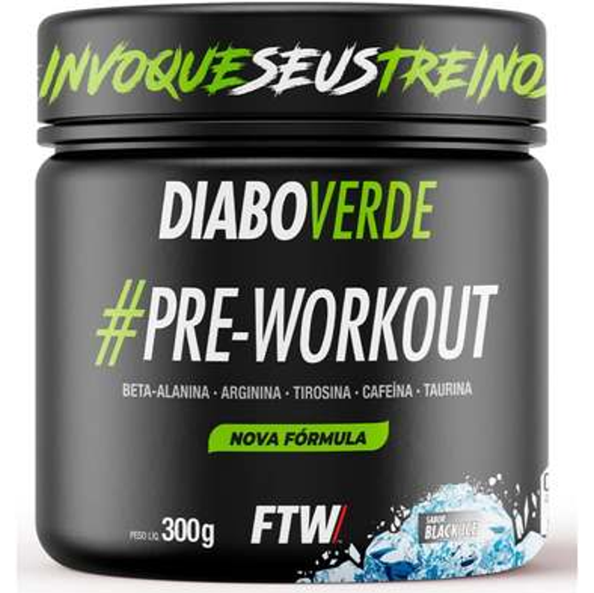 FTW Pré-Treino Diabo Verde em Pó com Cafeína, Aminoácidos Beta‑Alanina e Arginina para Treinos e Atividades Físicas - Pote 300 g (Sabor: Black Ice)