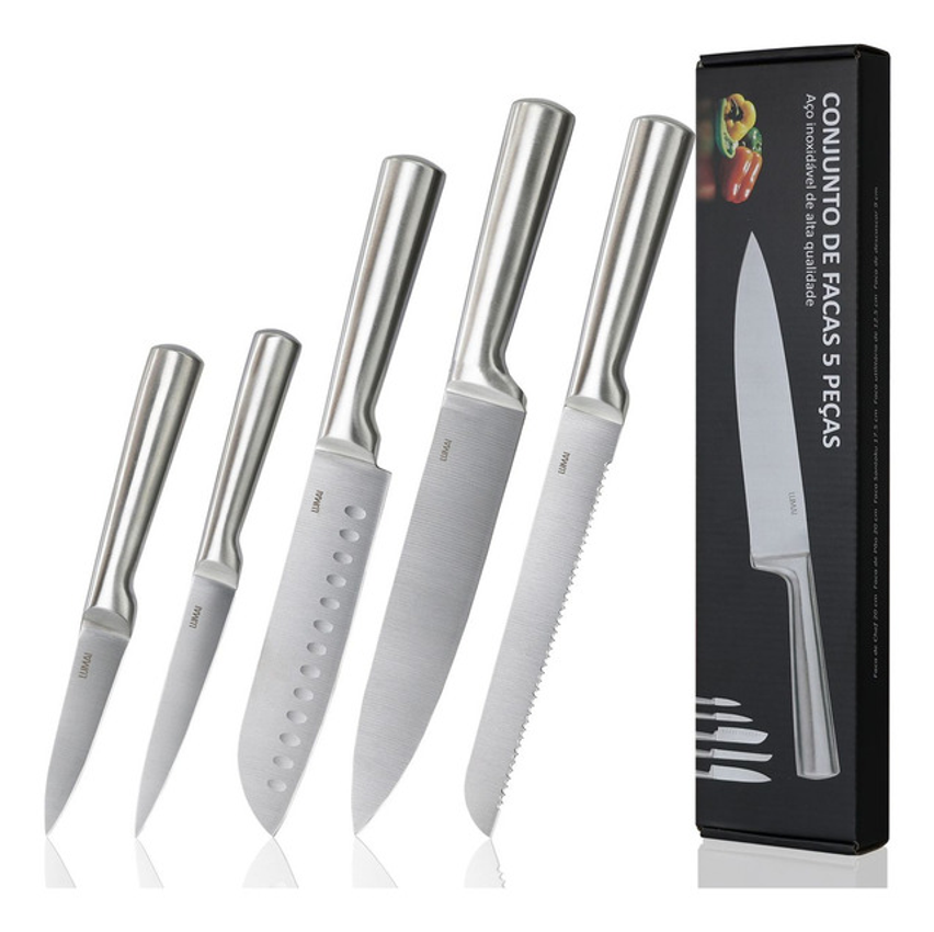 Kit De Facas De Cozinha Grandes De Aço Inoxidavel 3cr13 Prateado
