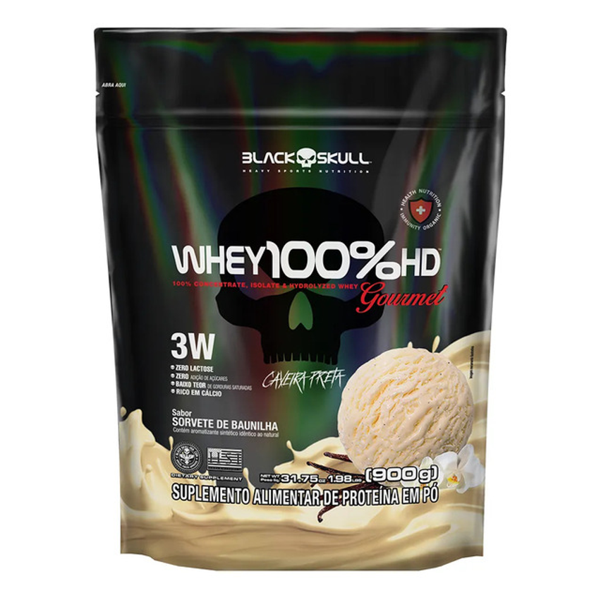 Whey 100% Hd 900g Refil Gourmet - Black Skull Sabor Baunilha