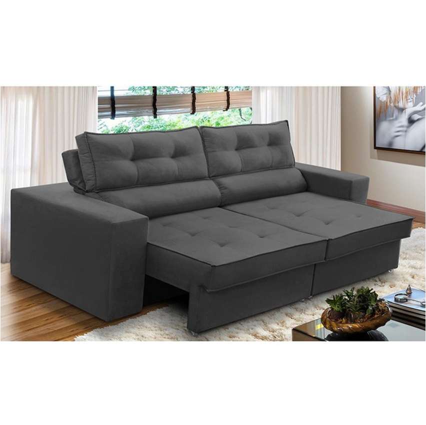 Sofá Ret Reclinável 2 Lug 1,70m Com Molas Mirela Suede Cinza