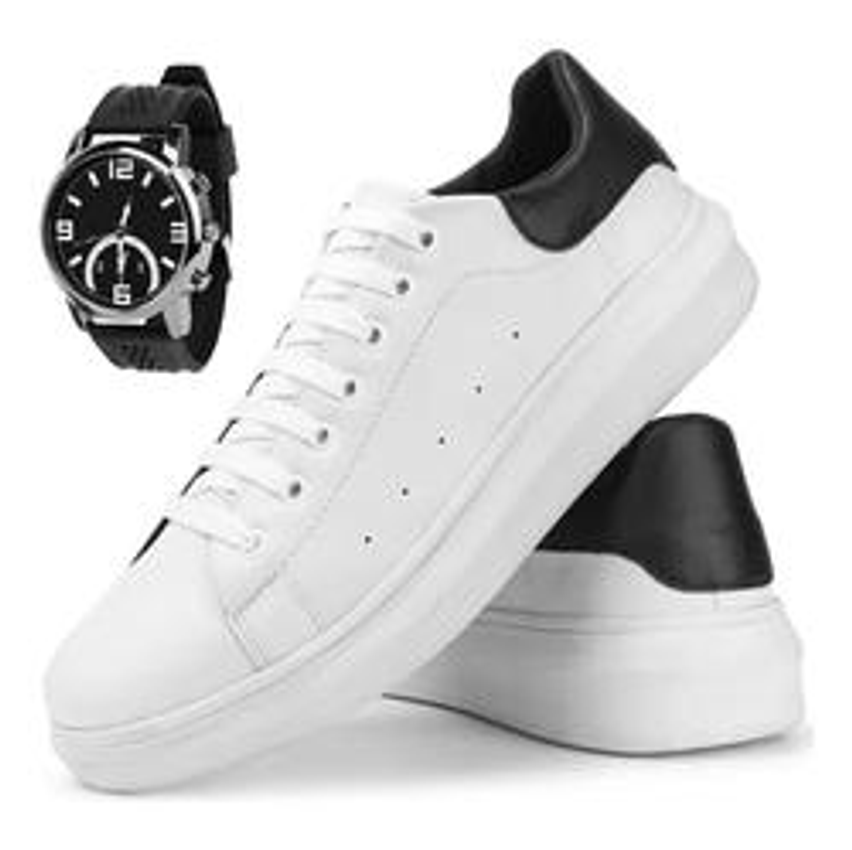 Tênis Couro Masculino Sport Fino Sola Alta Para Skate+rlg