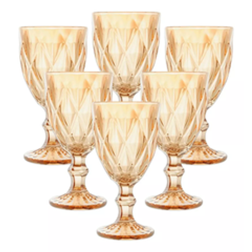 Jogo 6 Taças Vidro Diamond Âmbar Transparente - Class Home