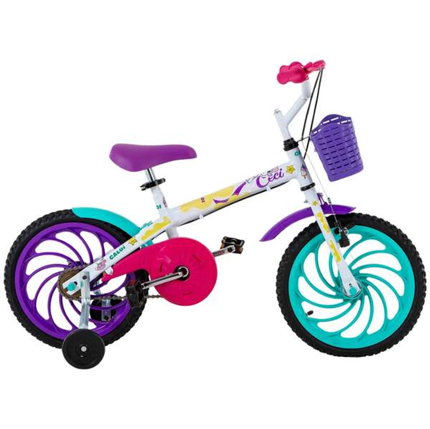 Bicicleta Infantil Aro 16" Caloi Ceci Branco e Rosa com Cestinha Freio V-Brake