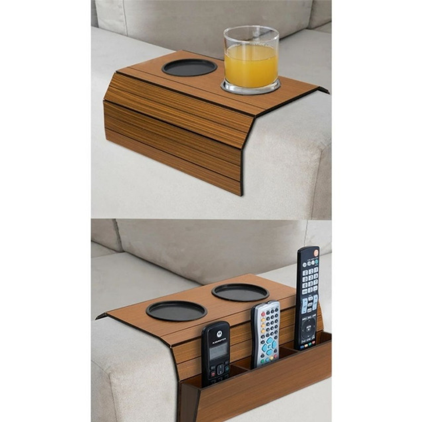 Porta Copo Sofá + Porta Controle Kit 2 Peças Madeira Oferta Cor Caramelo