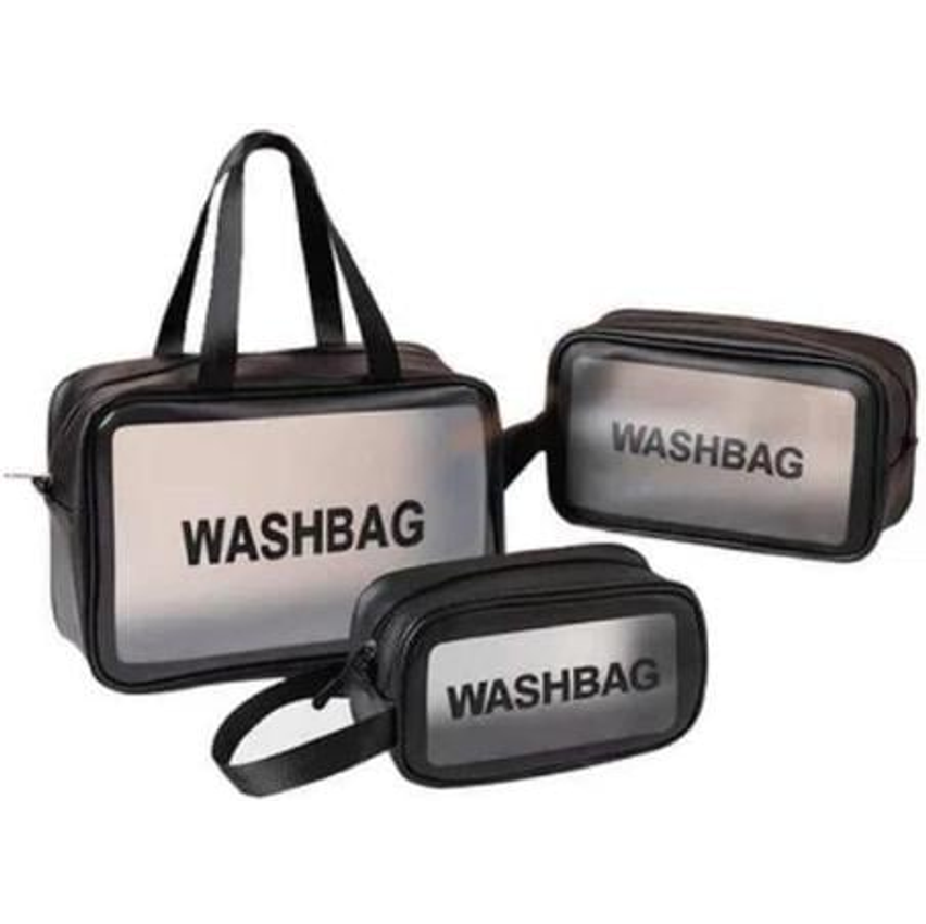 Kit 3 Necessaire Transparente Organizador Maquiagem Bolsa Mala-Vende Mais (Preto)