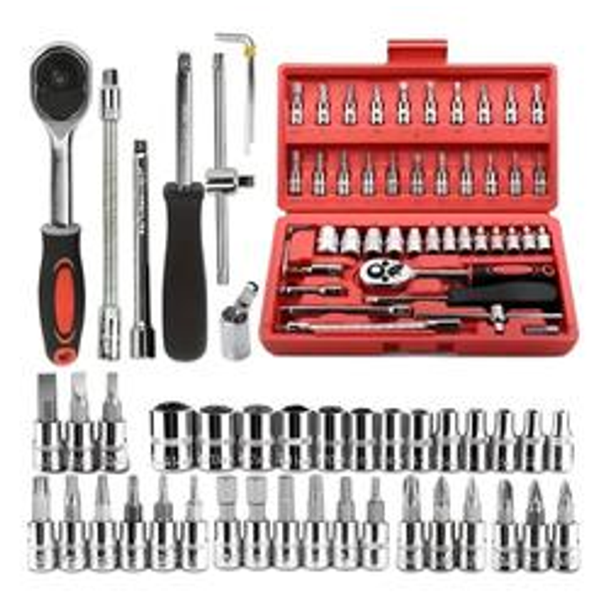 Kit 46 Chave Catraca Jogo De Soquetes Allen Torx Ferramentas