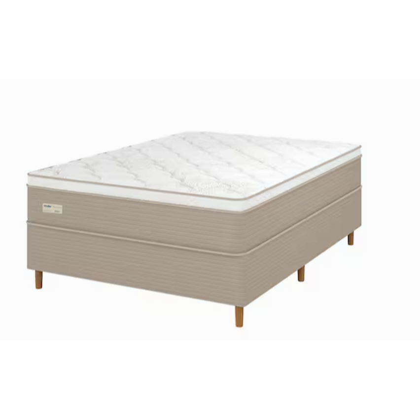 Cama Box Casal Umaflex Milão com Revestimento em Malha + Colchão com Euro Pillow e Molas Ensacadas 30x138x188cm – Bege e Branca