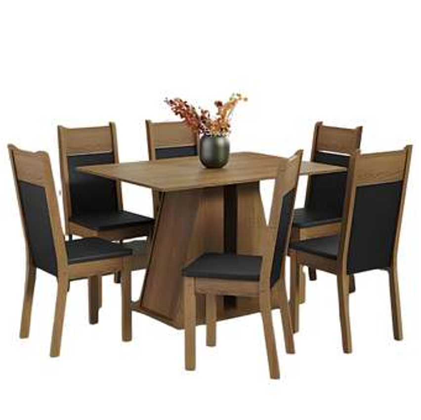 Conjunto Sala de Jantar Mesa Tampo de Madeira 6 Cadeiras Beverly Madesa