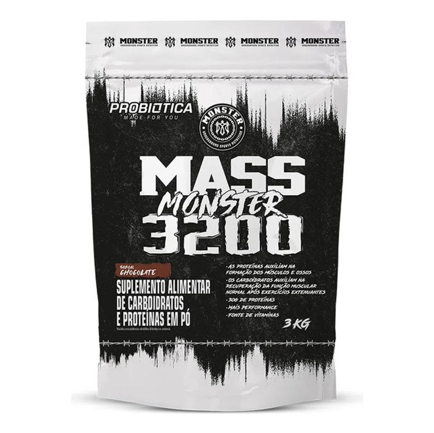 Hipercalórico Mass Monster 3200 Chocolate Probiótica Refil 3kg