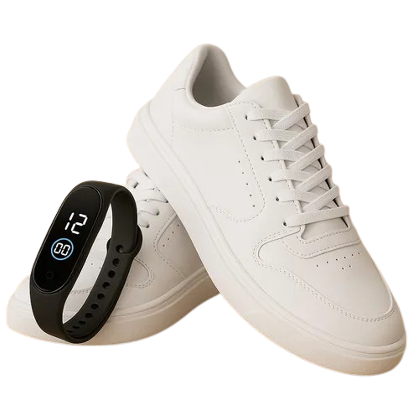 Kit Tenis Casual Tamanho Especial Sola Alta Relógio Digital