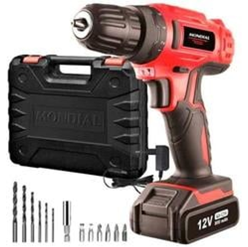 Furadeira Parafusadeira 3/8" A Bateria 12 Volts C/maleta E Acessórios - Fpf-06m - Mondial (110v/220v)