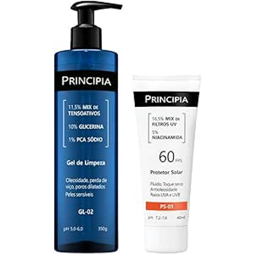 Principia Kit Gel de limpeza GL-02 350G + Protetor solar facial PS-01 FPS 60