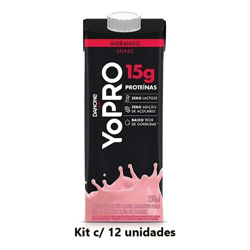Yopro Danone Morango 15g Proteina Whey Yo Pro - 12 Unidades