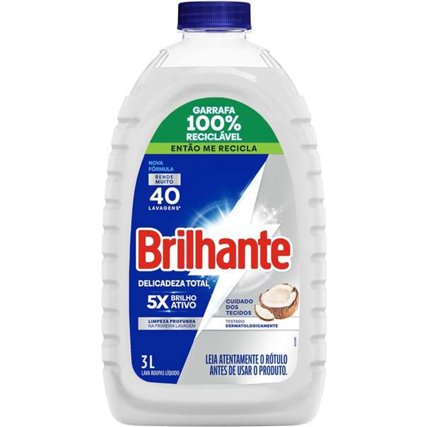 Brilhante Delicadeza Total Lava-roupas Líquido Roupas Brancas E Coloridas Com Óleo De Coco Natural Galão 3l