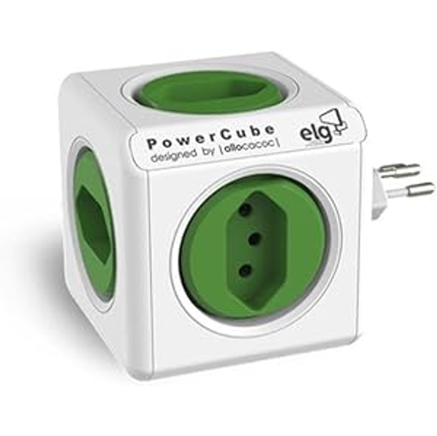 Multiplicador 5 Tomadas Bivolt - PowerCube ELG - PWC-R5, Verde e Branco