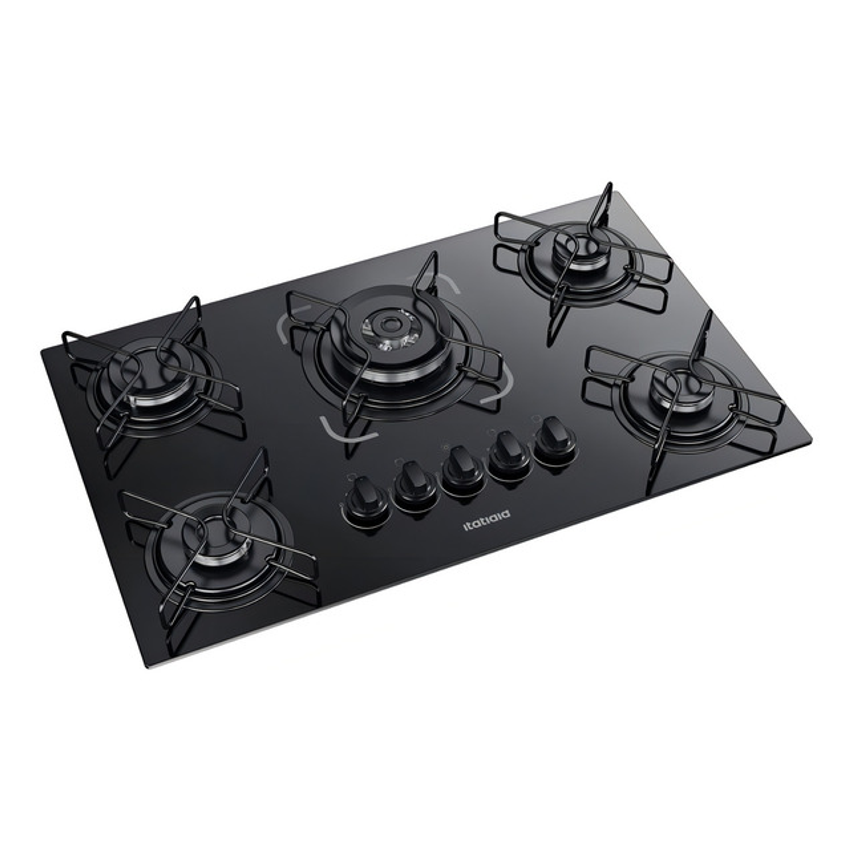 Cooktop 5 Bocas Itatiaia Essencial Tripla Chama Vidro Temperado Preto