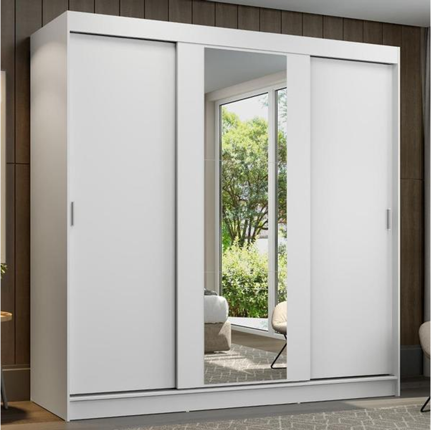 Guarda-Roupa Casal Madesa Reno 3 Portas de Correr com Espelho