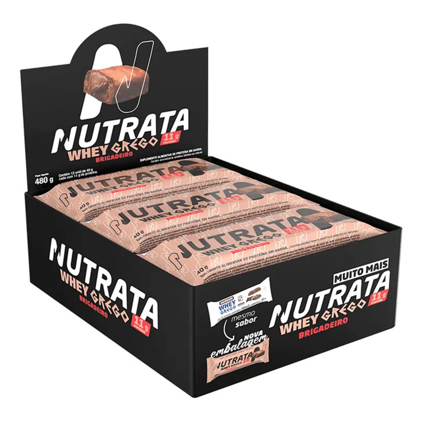 Whey Grego Bar Caixa 12 Unidades) Nutrata Barra Proteina Sabor Brigadeiro