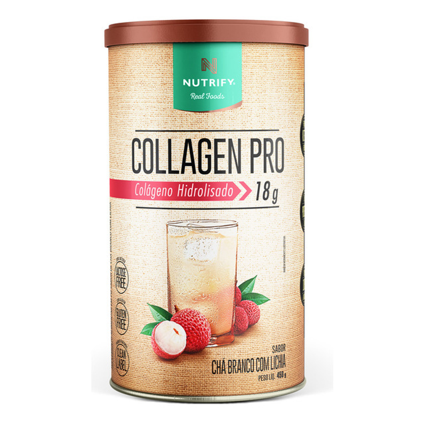 Colageno Hidrolisado E Proteína Collagen Pro Chá Branco Com Lichia 450g Nutrify