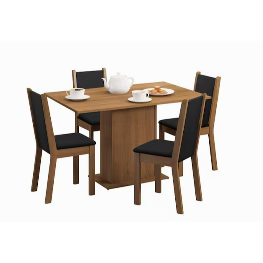 Conjunto Sala de Jantar Madesa Talita Mesa Tampo de Madeira com 4 Cadeiras - Marrom