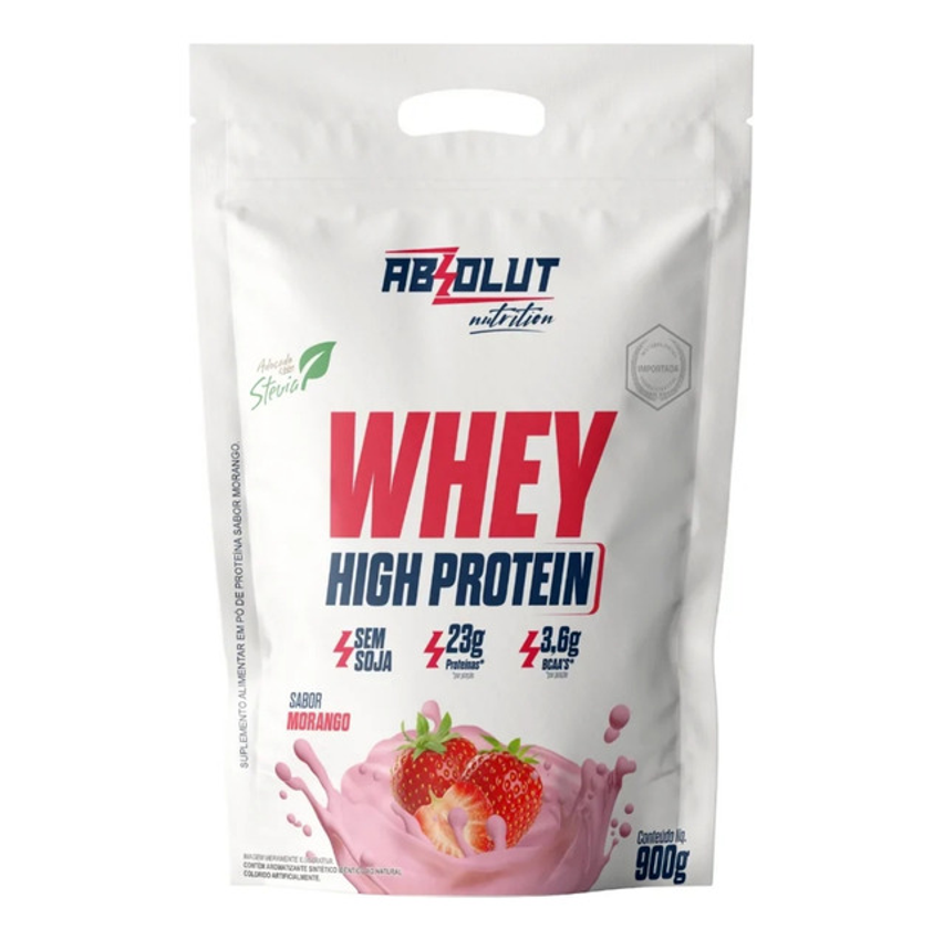 Whey High Protein Refil 900g Absolut Nutrition Morango