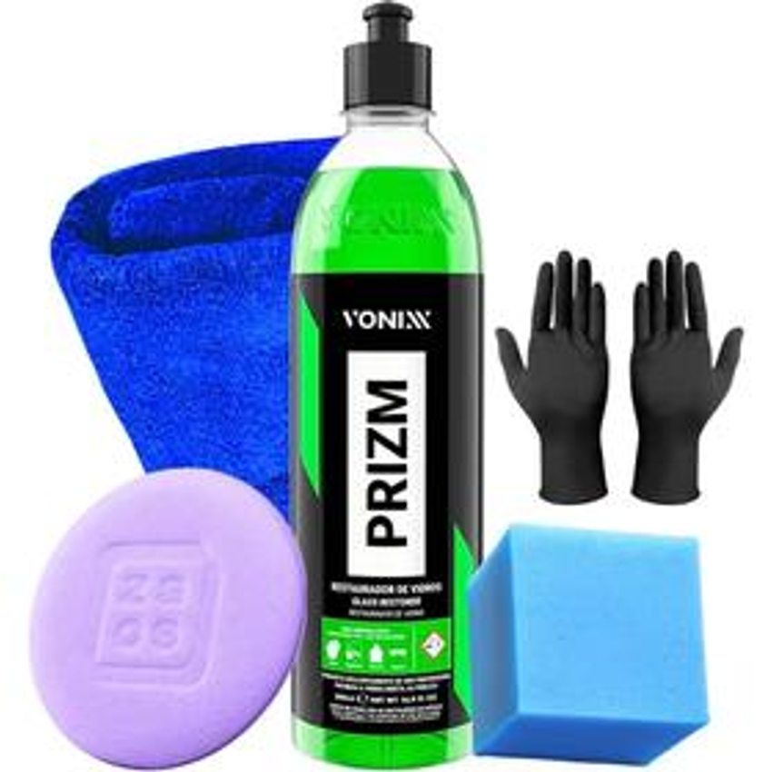 Kit Prizm Produto Para Tirar Manchas Marcas Dagua Esbranquicado Do Vidro Janela Box Blindex Carro Vonixx Pano Aplicador Luva