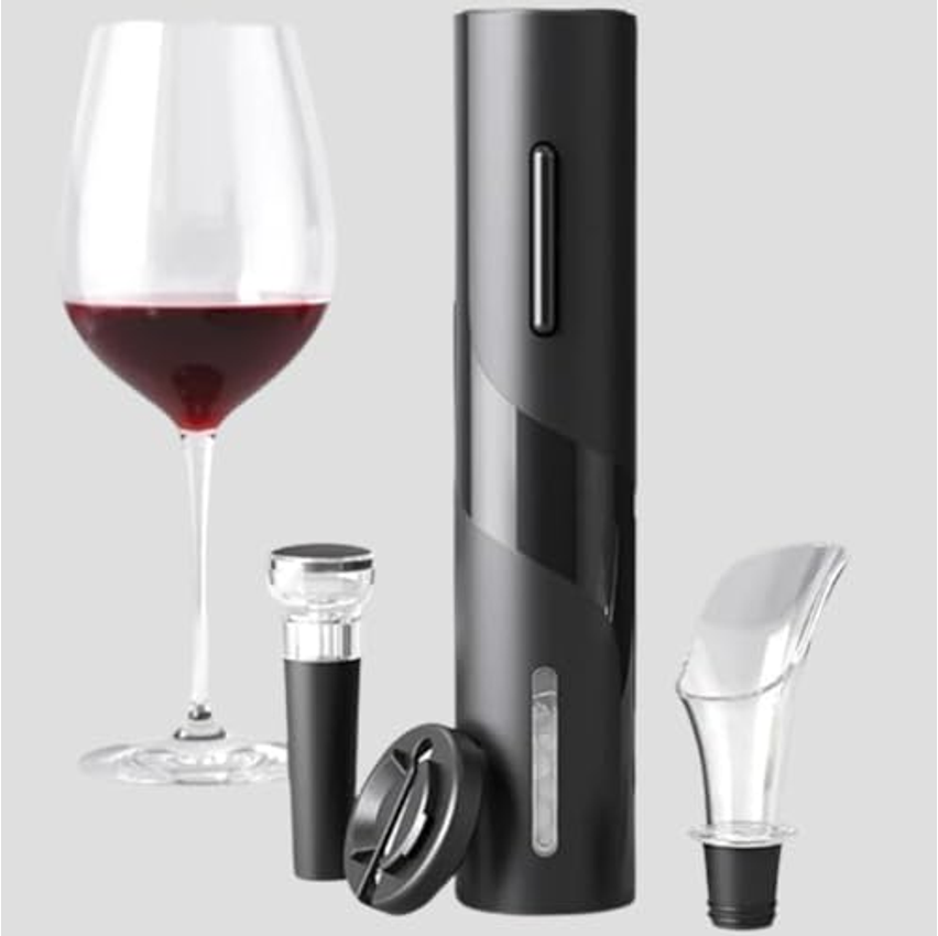 Kit Abridor de Vinho Elétrico 4 Peças | Abridor Automático | Aerador e Cortador de Lacre | Preserva Sabor e Aroma
