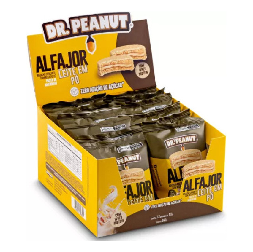 Alfajor Com Whey Protein Bolacha 12un De 55g Cada Dr Peanut Sabor Leite Em P