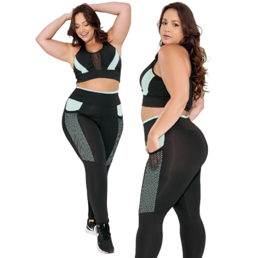Conjunto Academia Top E Calça Plus Size Com Bolso Treino