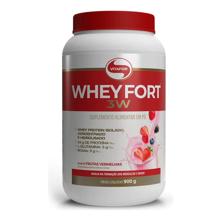 Whey Fort 3w Vitafor Proteina Em Po Sabor Frutas Vermelhas. Pote De 900g