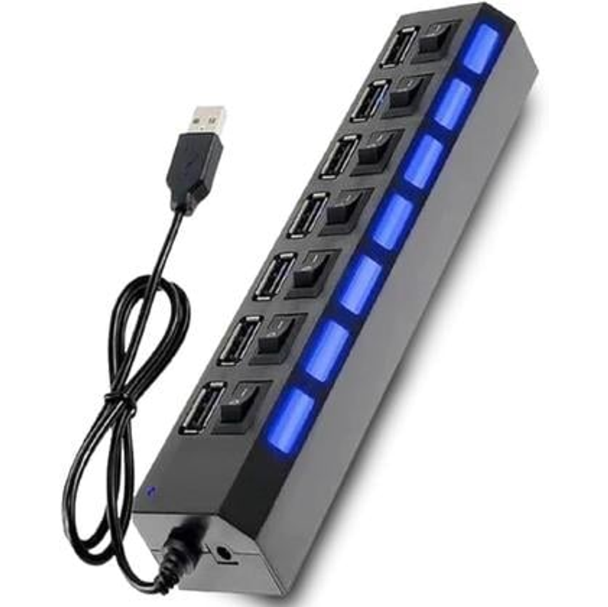 Hub USB 2.0 com 7 Portas – Extensão para PC, Notebook, HD Externo, Pendrive e Periféricos – Conexão Rápida e Prática