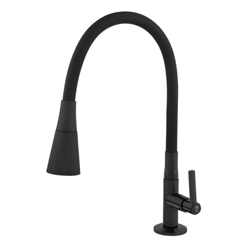 Torneira Gourmet Cozinha Mesa Pia Bancada Flexível Preta Abs Preto Fosco