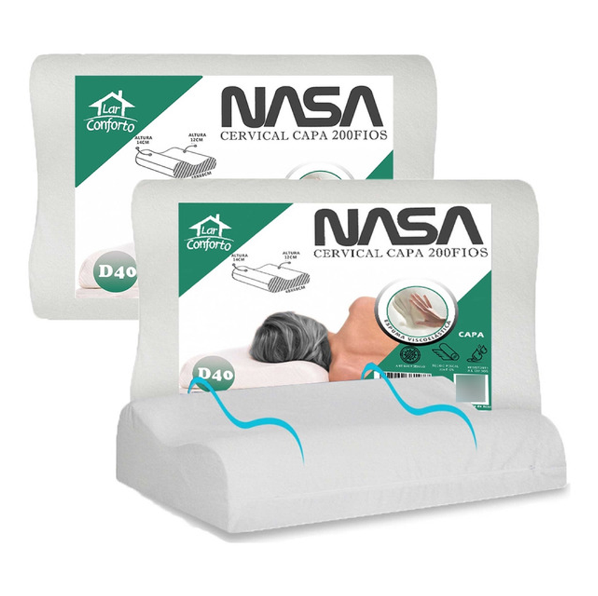 Kit 2 Travesseiro Nasa Ortopédico Cervical D40 -lar Conforto Branco