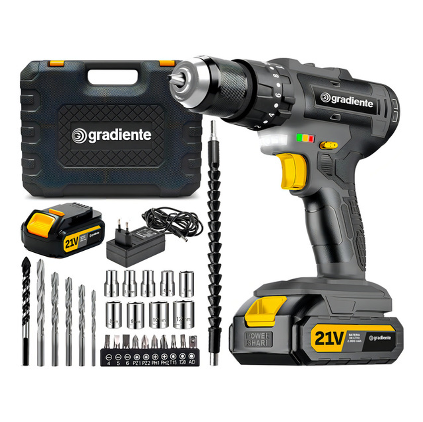 Parafusadeira Furadeira De Impacto Profissional Gradiente Gpb21vwd Sem Fio Bateria 21v Com Maleta 60hz