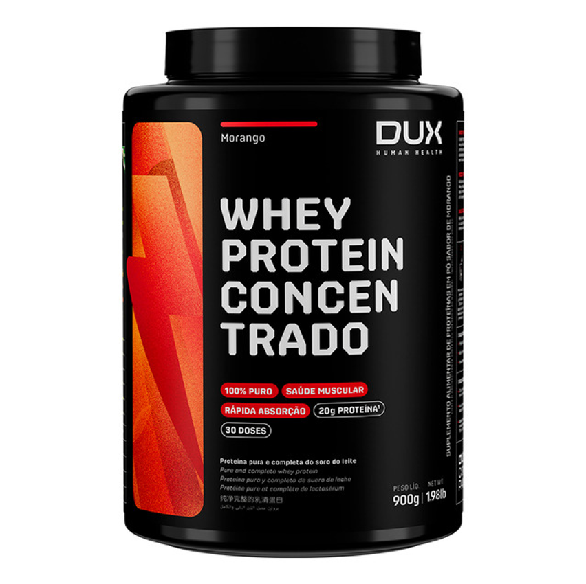 Whey Protein Concentrado Pote 900g Sabor Morango Dux Nutrition