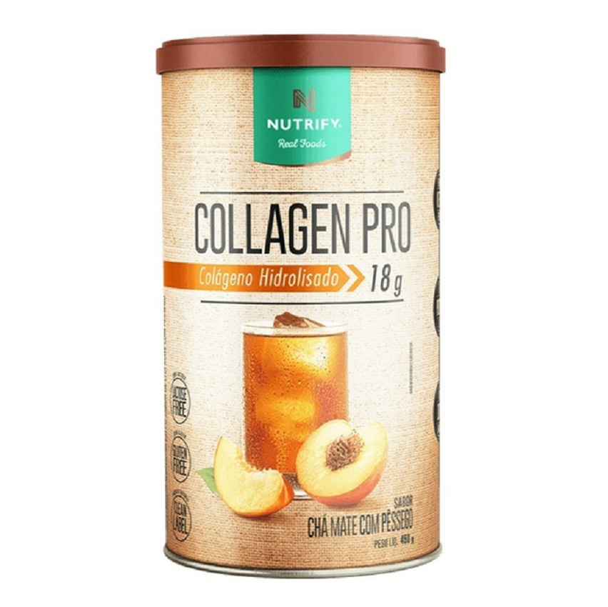 Nutrify Collagen Pro - Colágeno Hidrolisado Com Proteína - Sem Açúcar - Sabor Chá Mate Com Pêssego - 450g