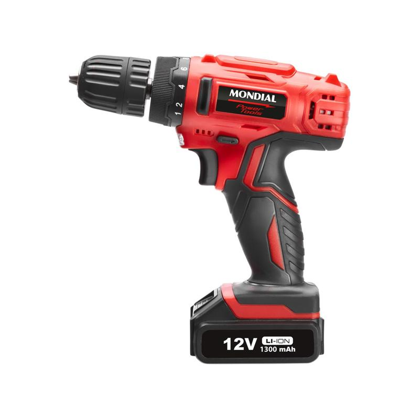 Furadeira e Parafusadeira Mondial a Bateria 12V com Maleta Power Tools FPF-06M