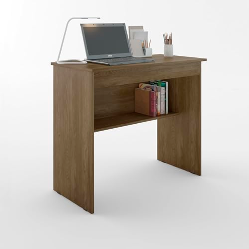 Escrivaninha/Mesa de Computador com 1 Gaveta e Prateleira Organizadora para Quarto ou Escritório de Estudo (Canela)