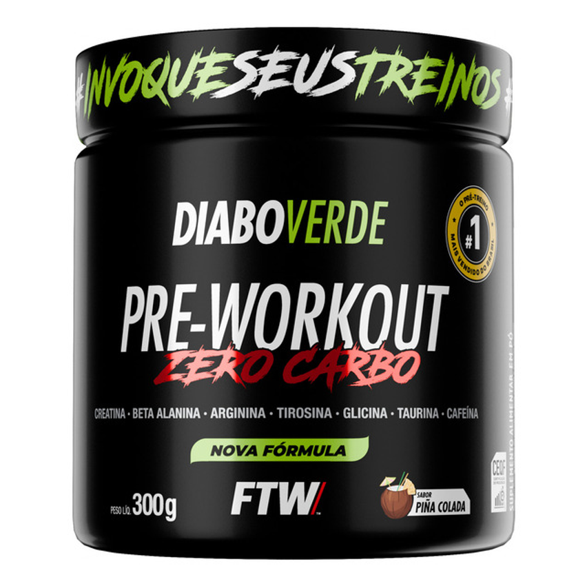 Pré Treino Diabo Verde Pre-workout Zero Carboidrato Piña Colada 300g Ftw