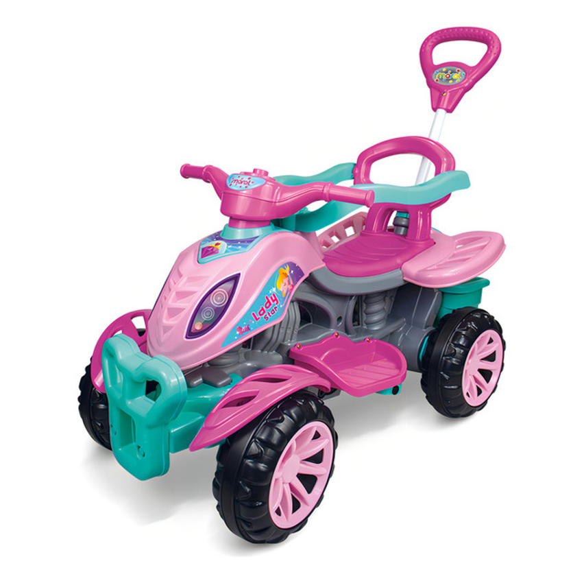 Andador Maral Quadriciclo Rosa Com Som E Empurrador Spider