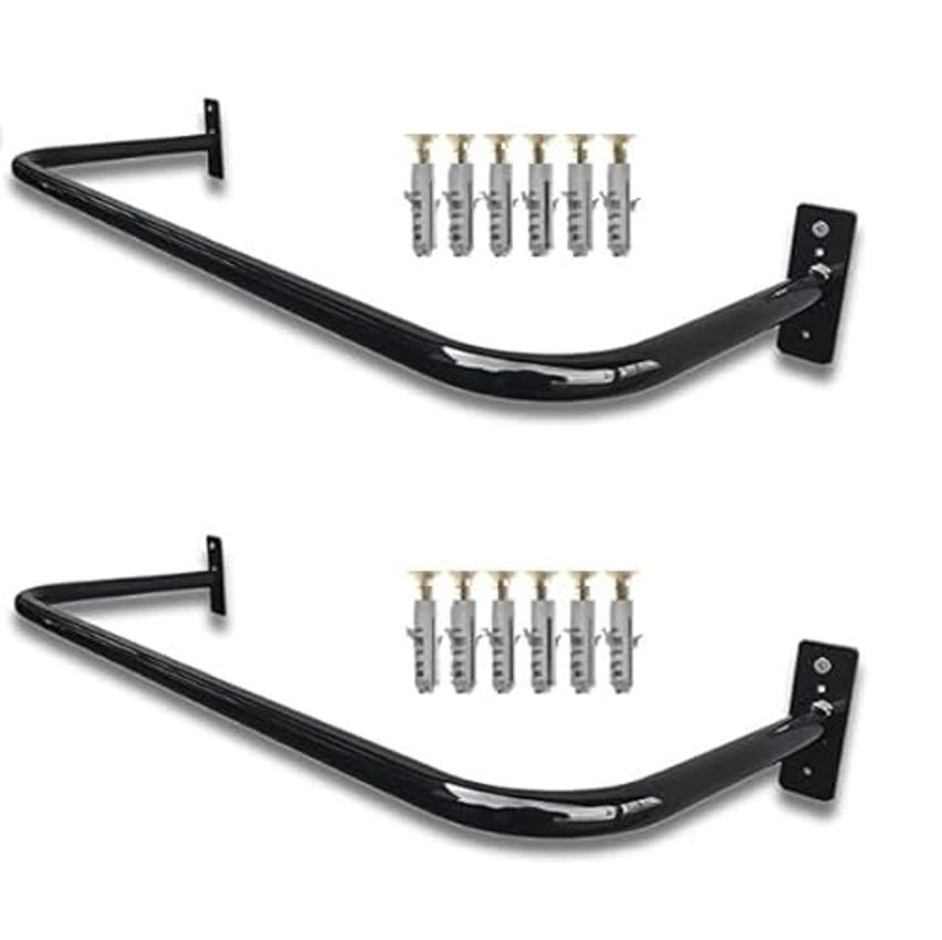 2 Arara de roupas para Parede 80 cm Preta com Kit de Instalação